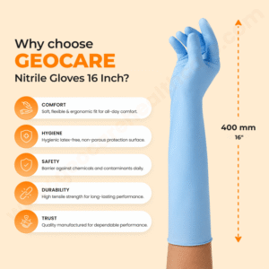 Geocare 16 Inch Nitrile Examination Gloves (Blue)