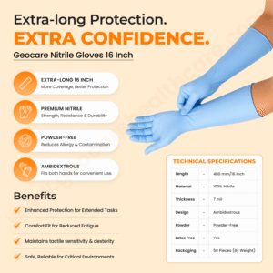 Geocare 16 Inch Nitrile Examination Gloves (Blue)