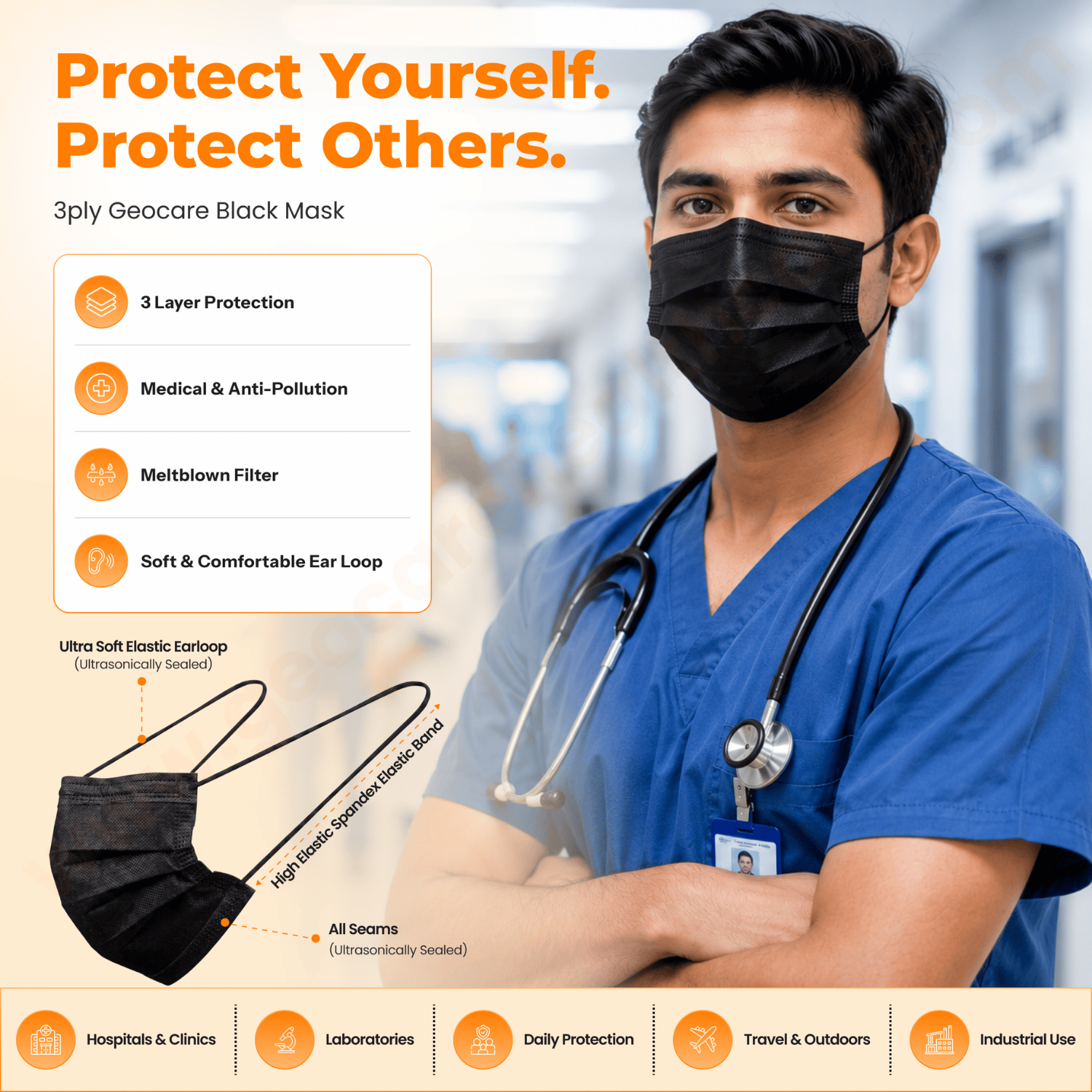 Geocare Face Mask - 3 Ply Black - Image 4