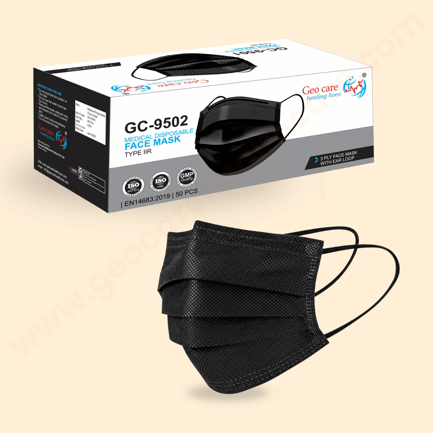 Geocare Face Mask - 3 Ply Black - Image 7