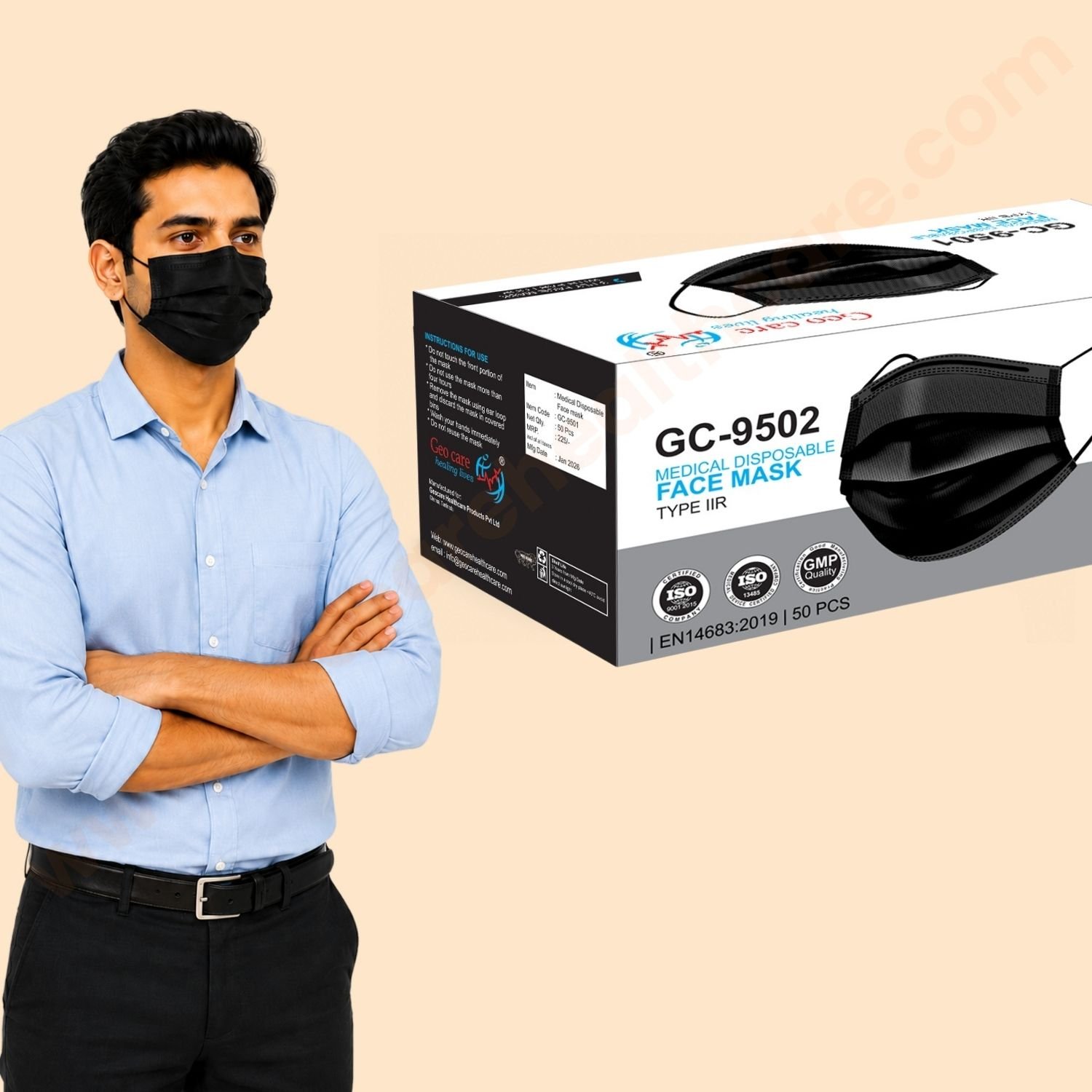 Geocare Face Mask - 3 Ply Black