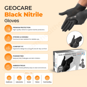 Geocare Nitrile Examination Gloves (Black)
