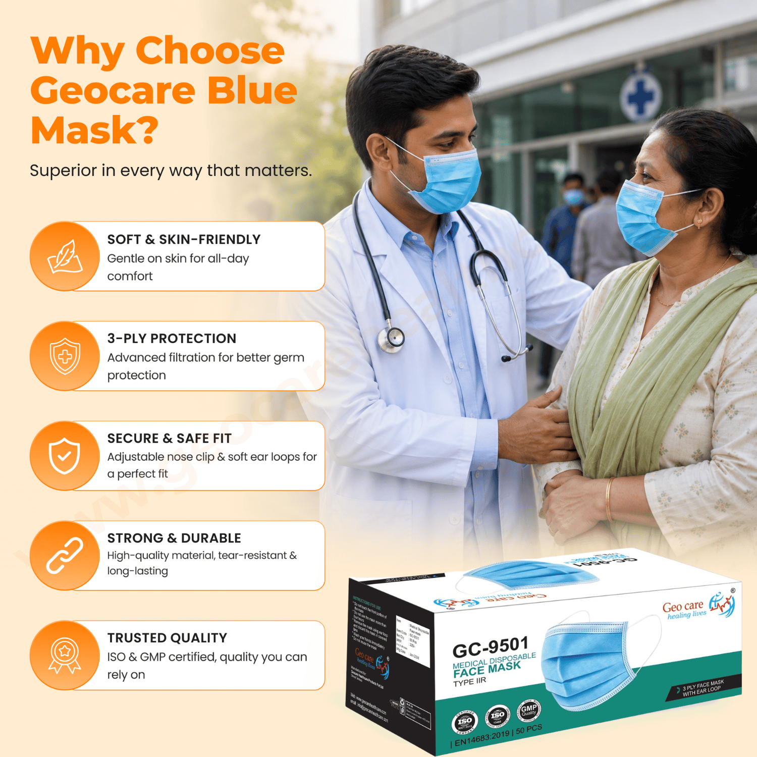 Geocare Face Mask - 3 Ply Blue - Image 2