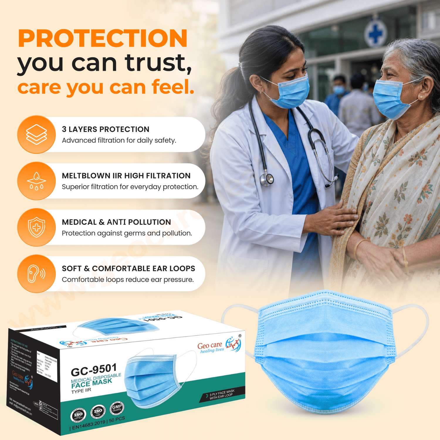 Geocare Face Mask - 3 Ply Blue - Image 3