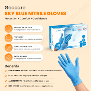 Geocare Nitrile Examination Gloves (Sky Blue)